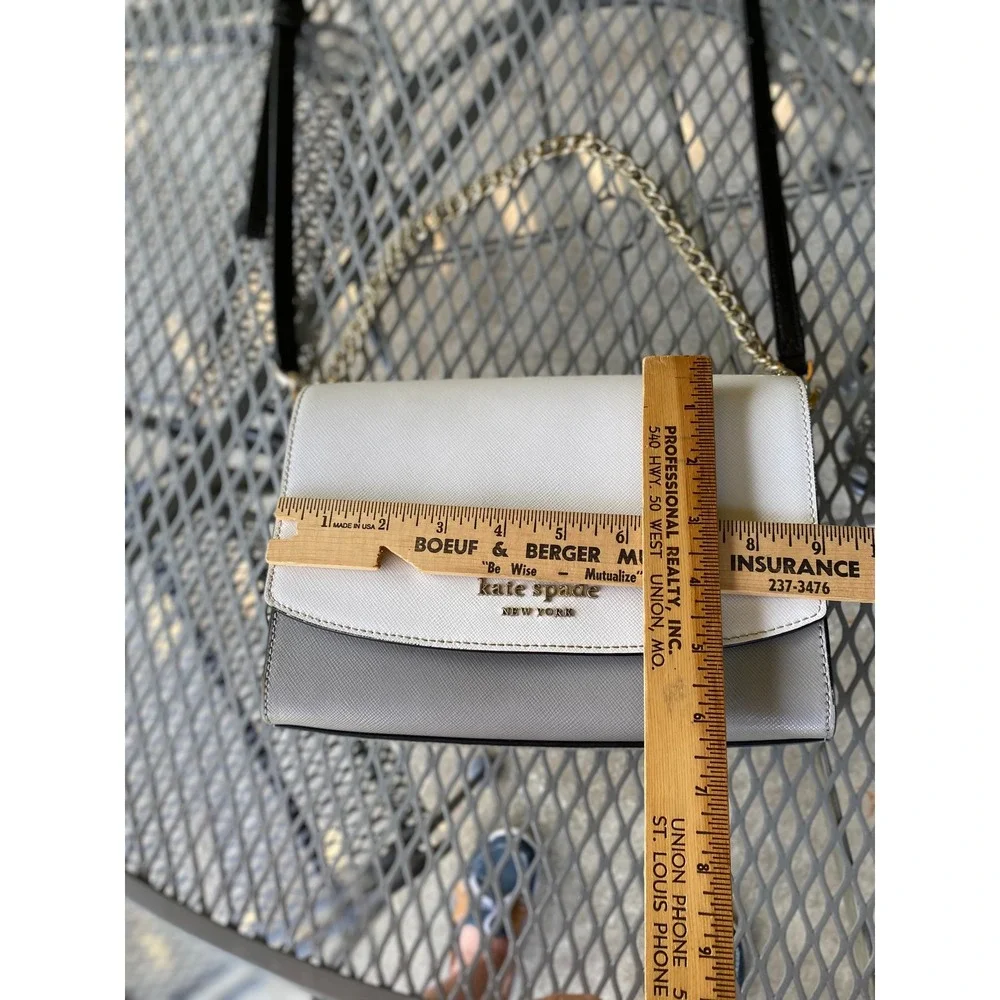 Kate Spade Carson Flap Bag Colorblock Convertible Crossbody Gray White Leather